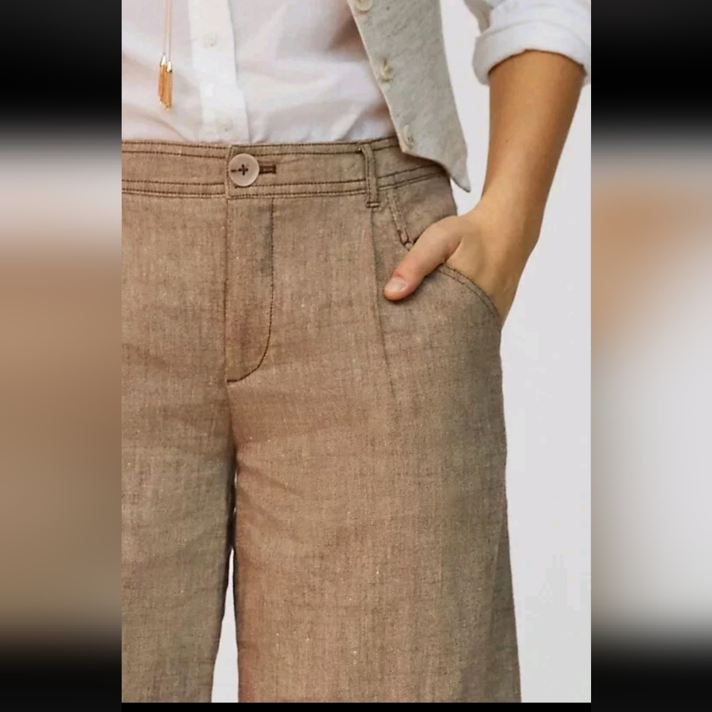 Anthropologie Linen Low-Rise Wide Leg Pants Tan Beige Waist 29 - Picture 2 of 15
